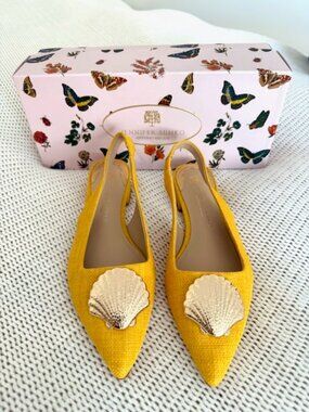 Jennifer Sumko x Antonio Melani LaMinerva Shell Slingback Flats Heels Yellow 6.5
